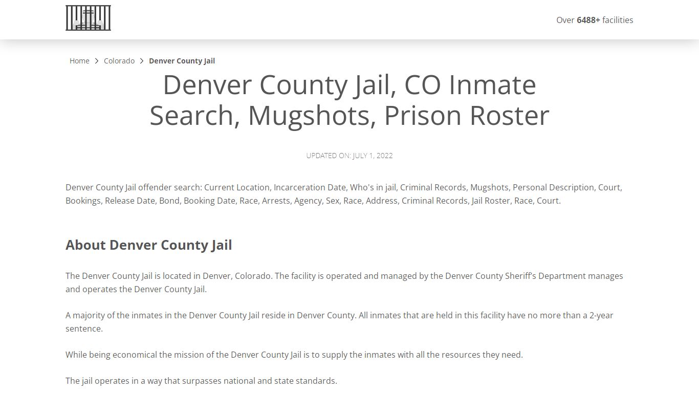 Denver County Jail, CO Inmate Search, Mugshots, Prison ...